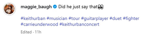 Maggie shared the clip on social media on Monday. It is not known how she originally captioned the clip, yet after Keith's split from Nicole was made public she edited the wording