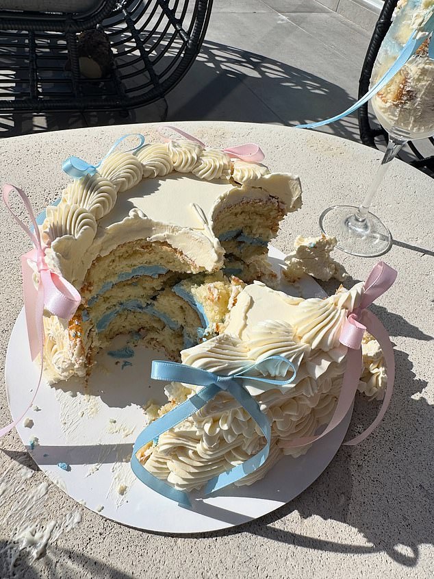 One photo featured a gender reveal cake which had been cut to reveal blue frosting for a boy