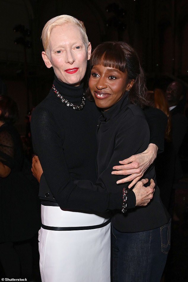 Tilda Swinton and Ayo Edebiri in the front row of the Chanel show