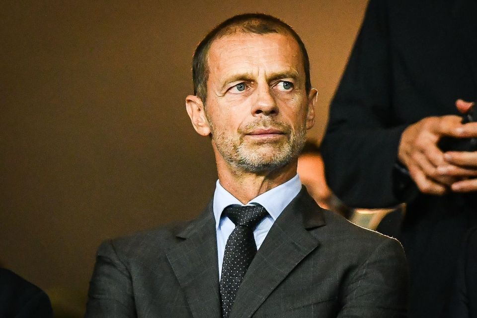 Aleksander Ceferin of UEFA watches during the FC Barcelona vs. Paris Saint-Germain Champions League match.