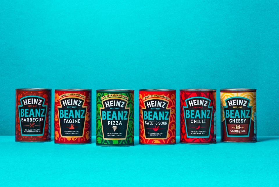 PR IMAGE..Caption - Heinz launches three new Beanz flavours..Pictured - Barbecue Beanz, Tagine Beanz, Pizza Beanz, Sweet & Sour Beanz, Chilli Beanz and Cheesy Beanz