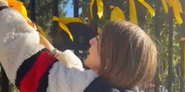 Shock moment fuming bystanders confront woman cutting down yellow ribbons for Israeli hostages still in Gaza from fence – The Sun