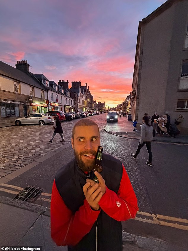 The Canadian hit maker has posted a series of photos on social media showing his trip to Scotland - including one taken by a customer of him holding his beer outside Cromars Fish and Chips