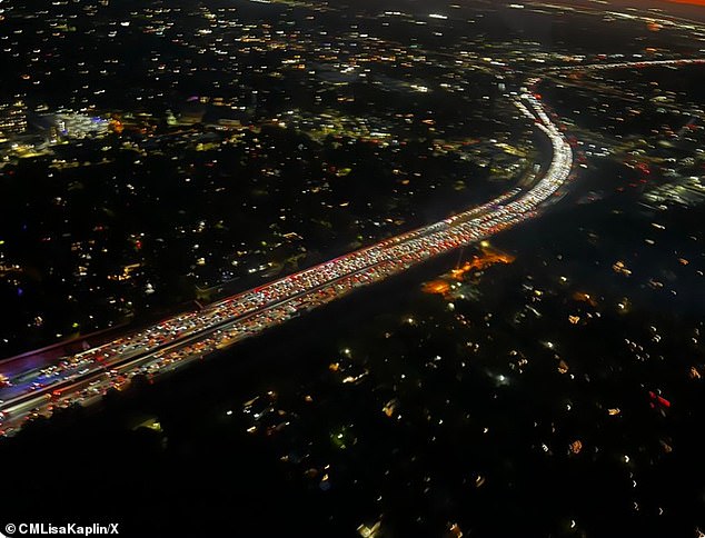 Sacramento City Councilmember Lisa Kaplan shared a picture of the crowded highway, urging people to 'stay off' the road, and announced it is closed in both directions