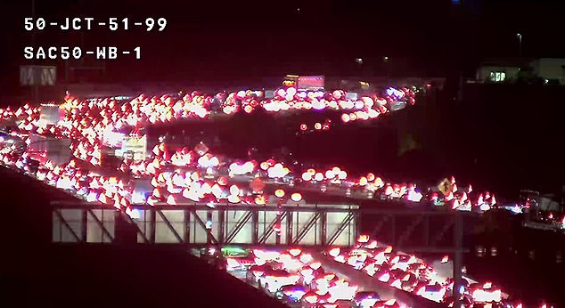 Several injuries have been reported following a dramatic helicopter crash onto a Sacramento highway on Monday evening