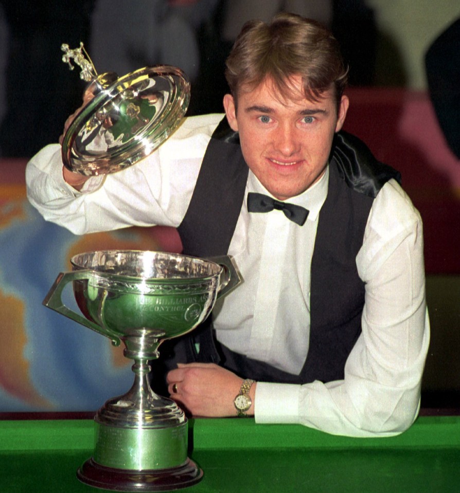 Stephen Hendry with the Embassy World Snooker Championship trophy.