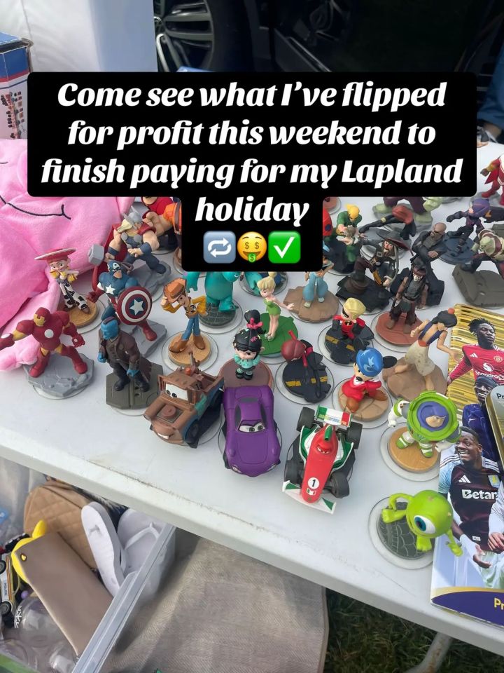 A variety of Disney Infinity figurines, including characters like Iron Man, Captain America, Mater, and Tinkerbell, displayed on a white table.