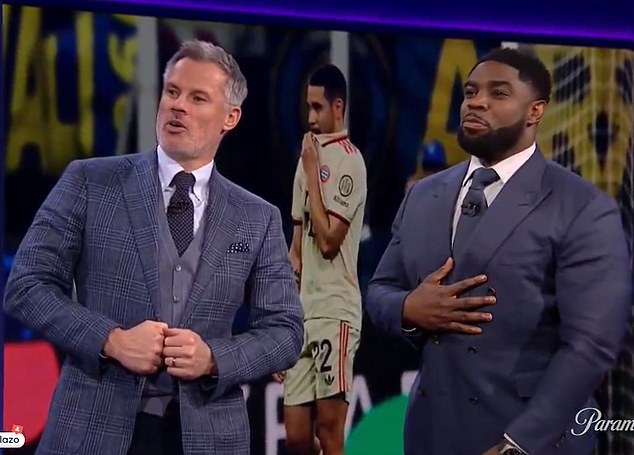 Richards appears with Jamie Carragher during his punditry work on Paramount+ this week