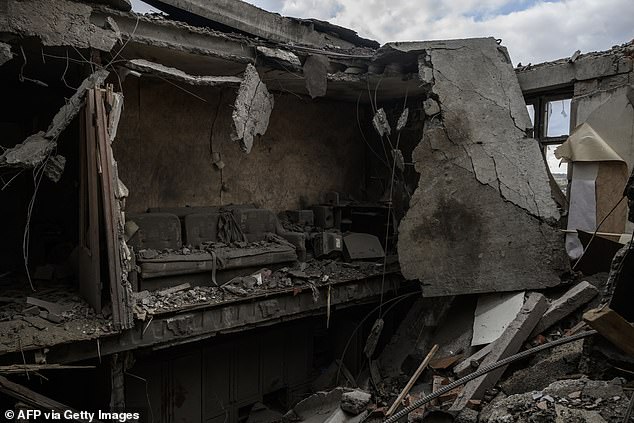 An appartment building heavily damaged during a Russian glide bomb attack two days earlier is seen in Sloviansk amid the Russian invasion of Ukraine, on October 6, 2025