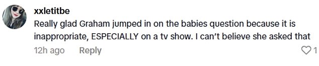 TikTok users were quick to praise Graham's smooth hosting skills, while levelling criticism towards Jodie's alleged question