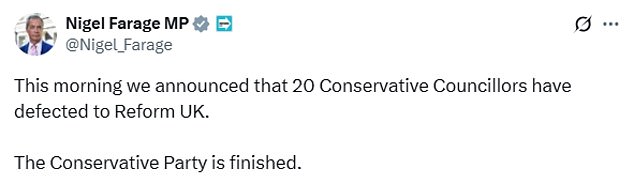 Reform have been dripping out the names of switchers this morning as Mrs Badenoch tries to rally her troops at the annual conference in Manchester