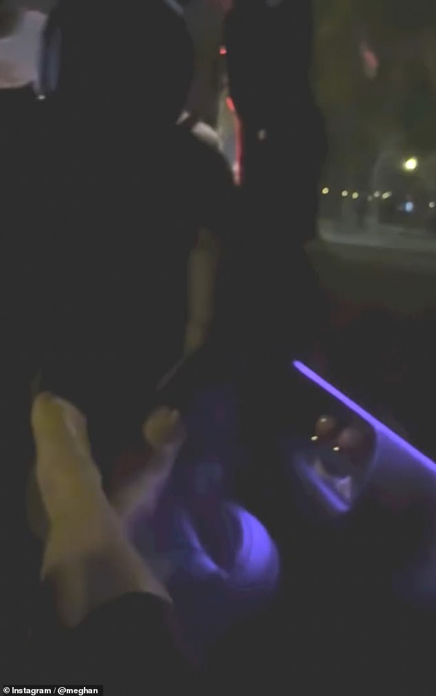 A short clip showed her putting her feet up while being driven through the French capital, near to where Princess Diana died