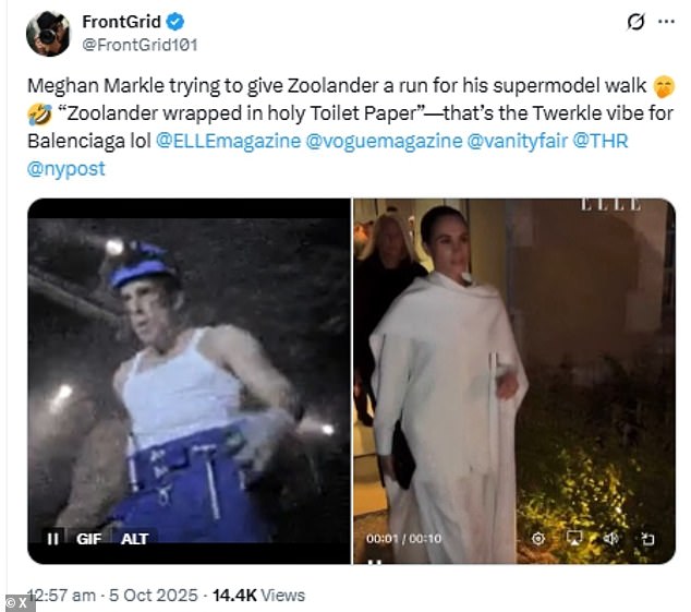 One person joked that Meghan was trying to 'give Zoolander a run for his supermodel walk'
