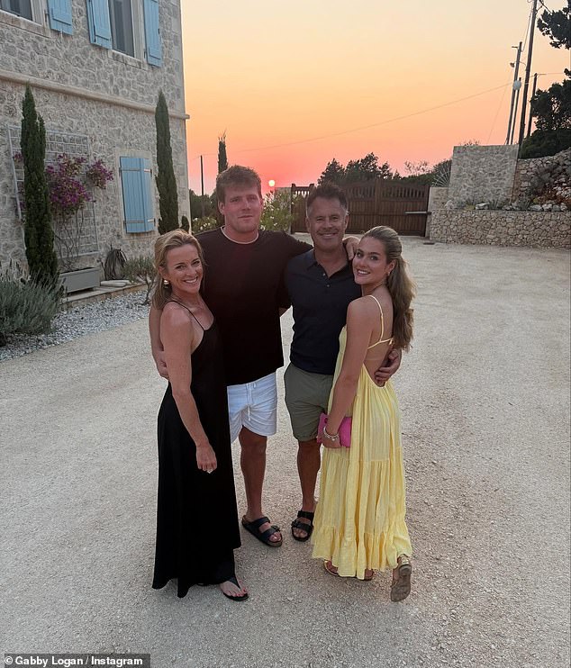 Her latest admission comes after her rugby star son Reuben (second left), 20, begged her to stop discussing her 'daily romps' with his father because they are being played in his gym