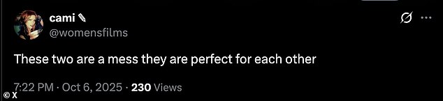 Another user wrote, 'These two are a mess,' adding that they were 'perfect for each other'