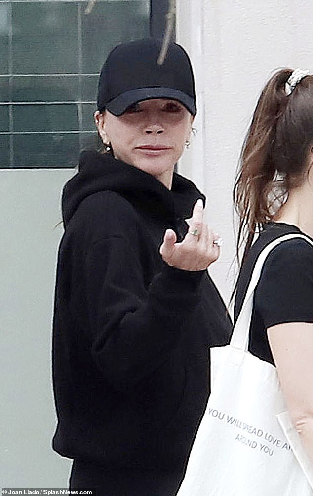 Victoria kept a low profile in all black sportswear with a cap pulled low on her face