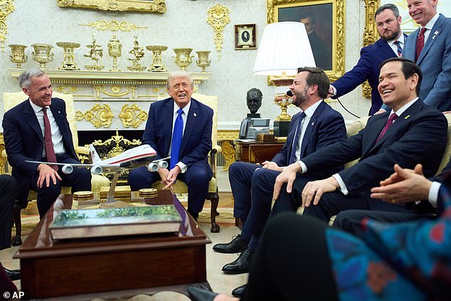 The President shares a laugh with the prime minister alongside US Vice-President JD Vance and Secretary of State Marco Rubio