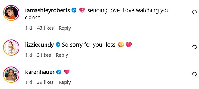 Several people commented on Shirley's post including Pussycat Dolls star Ashley Roberts who wrote: 'Sending love. Love watching you dance'