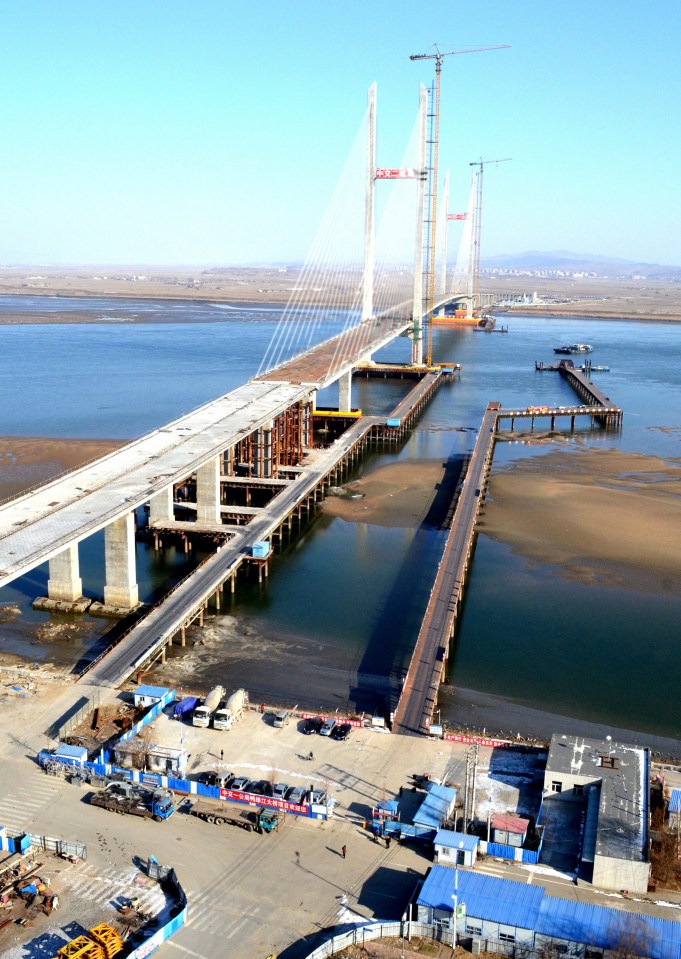 Satellite map of the New Yalu River Bridge, connecting China and North Korea.