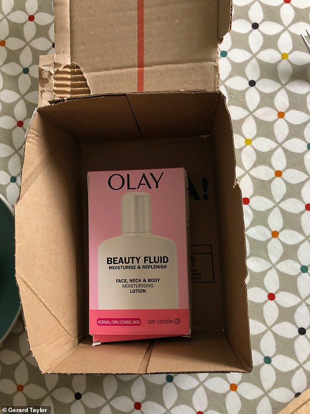 Pictured: The moisturiser inside the packaging instead of Mr Taylor's new iPhone. John Lewis said CCTV footage from inside the warehouse showed the 'correct item' had been packed