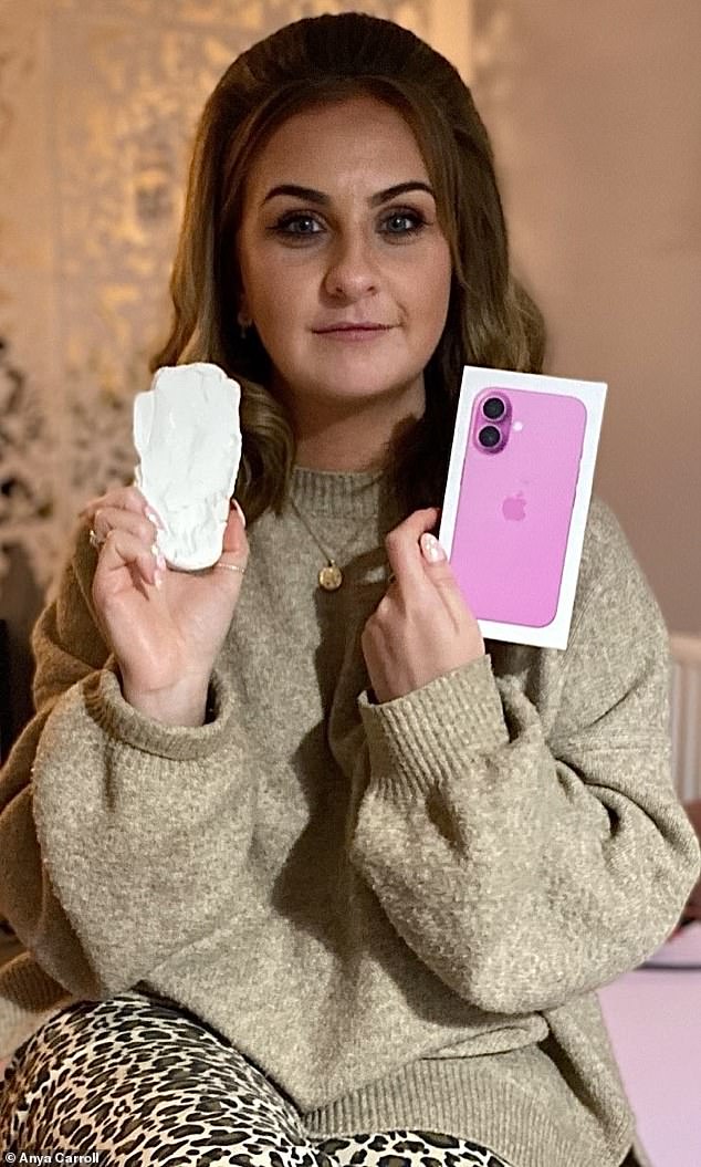 Anya Carroll, 31, from Bradley Stoke, Bristol was left dumbfounded after she ordered a brand new mobile phone from Sky - only to receive a package containing a large lump of clay instead