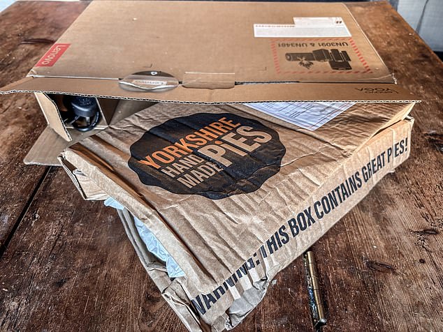 A trio of baked goodies from Yorkshire Handmade Pies were crammed into the space where her new computer should have been