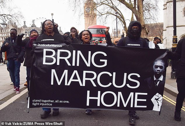 While in prison, Marcus's family had campaigned to bring him home and had hoped for a pardon from Sheikh Mohammed Al Maktoum (protestors pictured January 4)