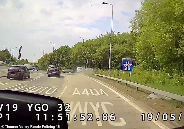 Both vehicles are violently rocked by the crash with Marshall's car even causing nearby trees to shake