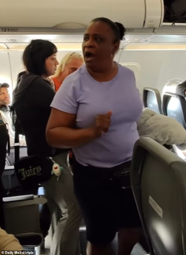 The disgruntled woman (pictured) then fired back, telling the passenger they need to be 'careful' and not to 'say sh*t' to her