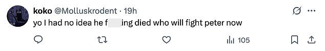 One fan did not even know the character was killed off. 'Yo I had no idea he f***ing died. Who will fight Peter now?'
