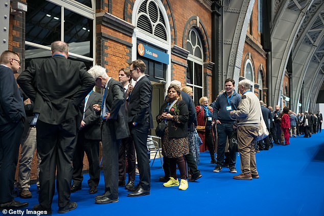 Activists queue for Mrs Badenoch's conference speech in Manchester today