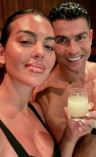 Ronaldo and fiancee Georgina Rodriguez pose in a sauna