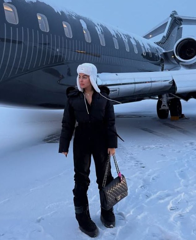 The forward's partner shared pictures of the new Bombadier jet ahead of a recent trip to the North Pole