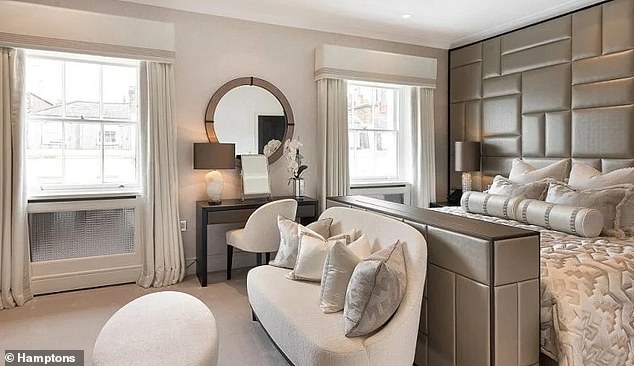 One of the six-bedrooms in the couple's former Regency home