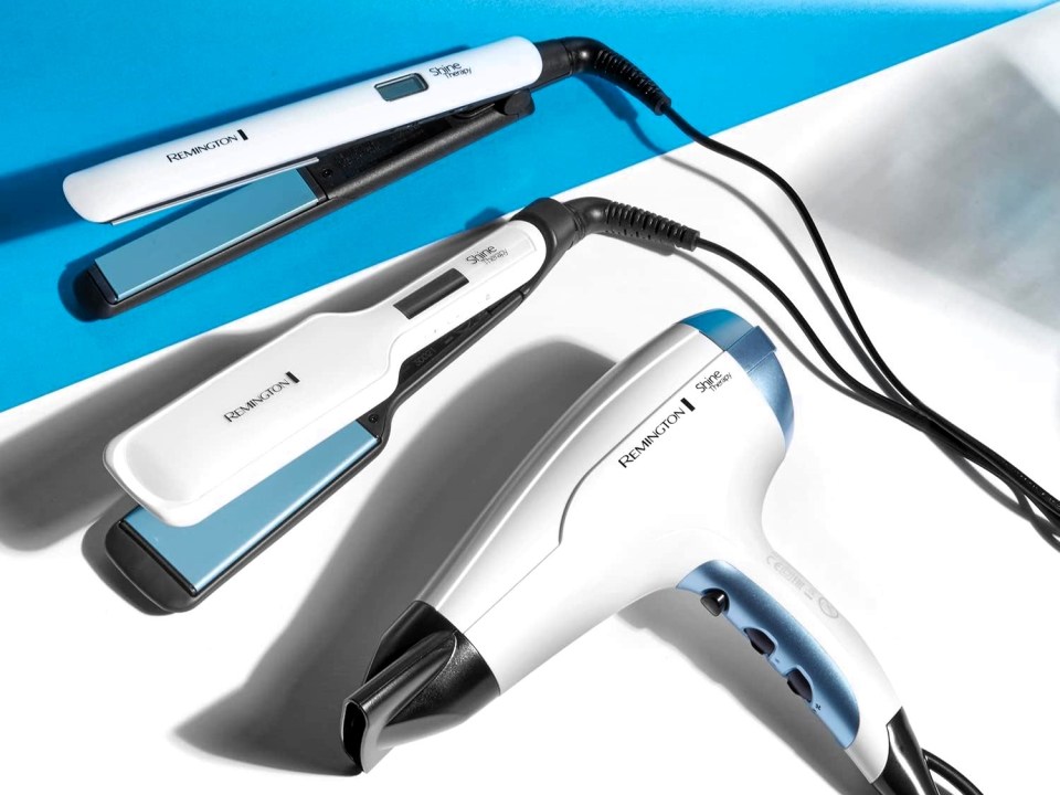 Remington Shine Therapy flat irons and hairdryer.