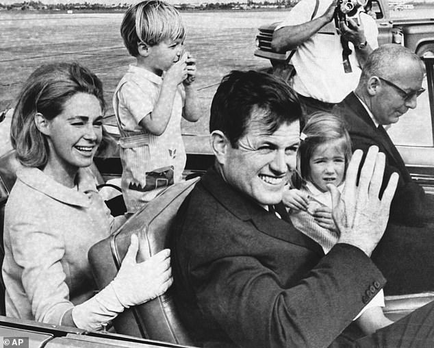 Senator Ted Kennedy and his wife Joan Kennedy leave West Palm Beach airport for the drive to his father's home and vacation in November 1964