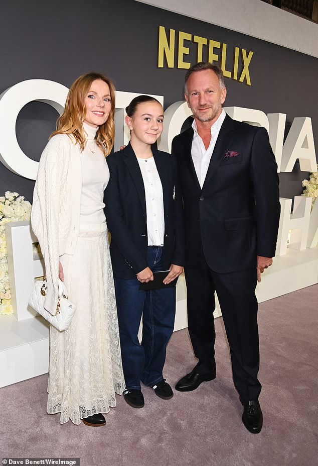 Geri was joined by her husband Christian Horner who made their first public appearance since it emerged that the former F1 guru received an £80million pay off from his former employers, Red Bull