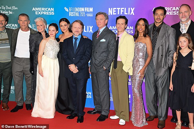 Ram Bergman, Josh Brolin, Glenn Close, Cailee Spaeny, Mila Kunis, Rian Johnson, Daniel Craig, Andrew Scott, Kerry Washington, Daryl McCormack, Cecilia Blair and Composer Nathan Johnson attend the Opening Gala screening of Wake Up Dead Man: A Knives Out Mystery