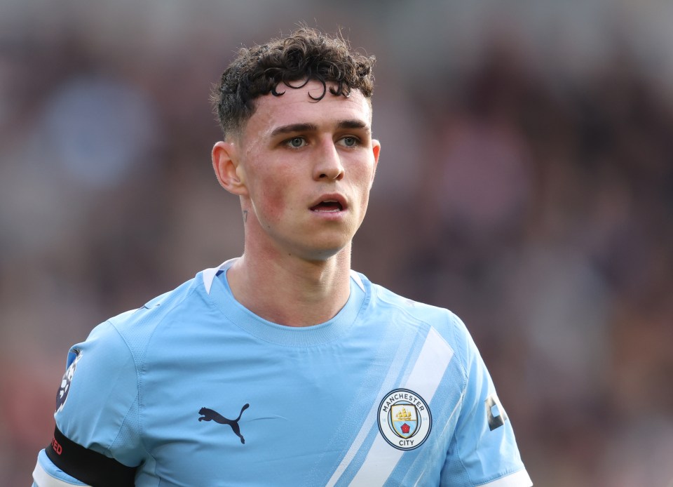 Phil Foden looking focused during the Premier League match between Brentford and Manchester City.