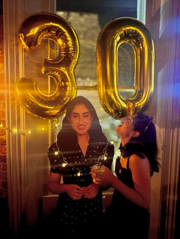 One Day star Ambika Mod (pictured) may be used to seeing herself on screen, but even she was amused to come face-to-face with a life-sized cut-out at her birthday party