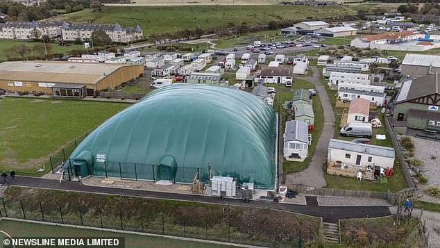 Caravan owners in Stonehaven, Scotland have said the ginormous structure that was erected to cover neighbouring tennis courts has ruined their holiday haven