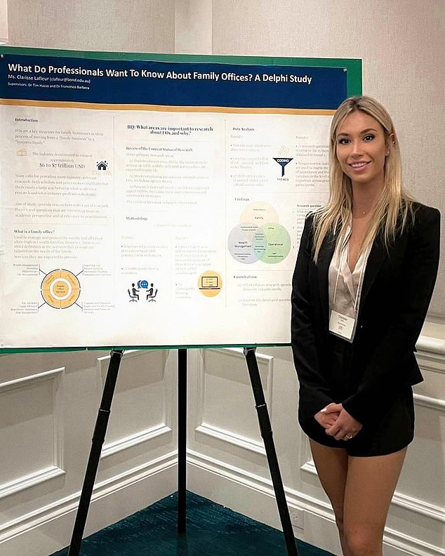 The New Caledonian-born heiress, whose grandfather Jacques Lafleur was President and a French politician for 15 years, is now deep into a PhD at Bond University in Australia, researching family offices and how next-generation heirs engage with wealth management