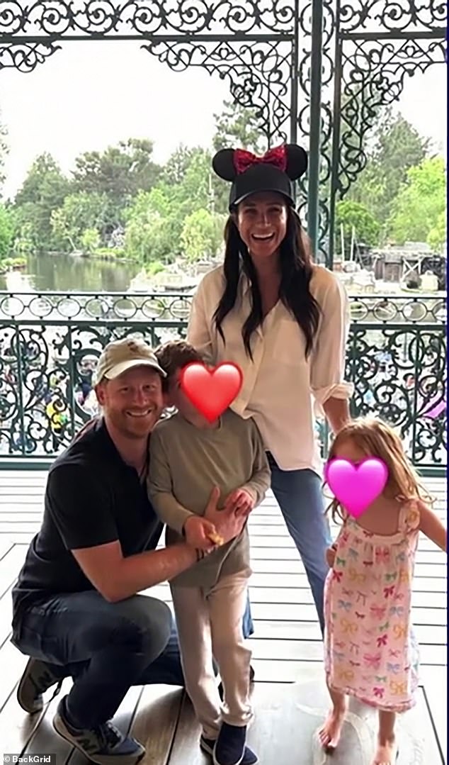 Following in Fergie's footsteps, the Duke and Duchess of Sussex were pictured with their two young children, Archie and Lilibet, at the iconic theme park earlier this year. The Sussexes covered their children's faces with heart emojis due to privacy concerns