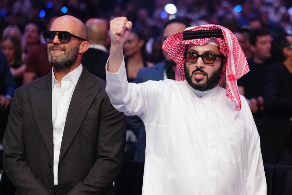 Jason Statham and Turki Al-Sheikh attend the Undisputed & Ring Magazine Super Middleweight Championship.