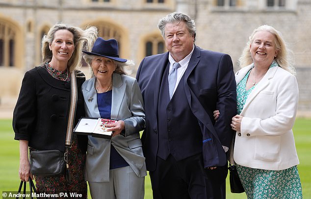 Jilly Cooper with her daughter Emily Tarrant (left) and son Felix Cooper (right) and his wife, when the acclaimed author received a Damehood at Windsor Castle last year