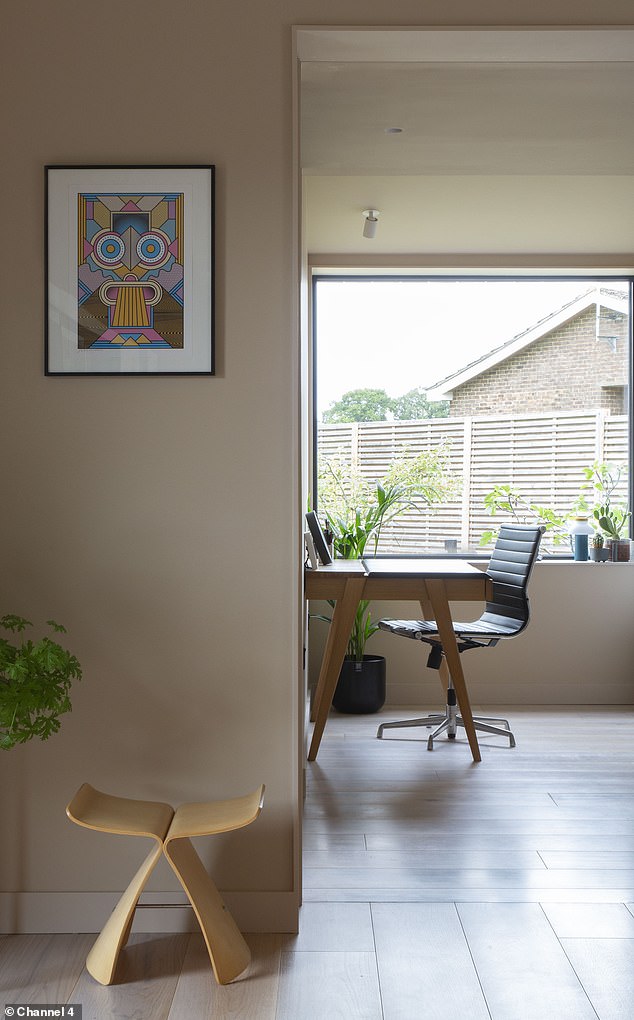 It made for a modern 'carbon-first home' with state of the art insulation. Pictured: Pete's new study