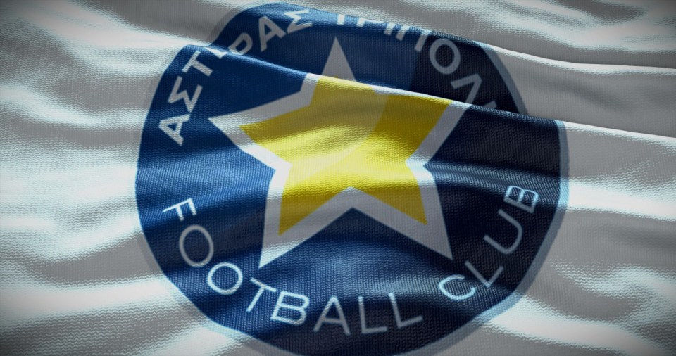 Barcelona, Spain - 17 September 2022: Asteras Tripolis FC football club, soccer team logo. 3D illustration, Illustrative Editorial.