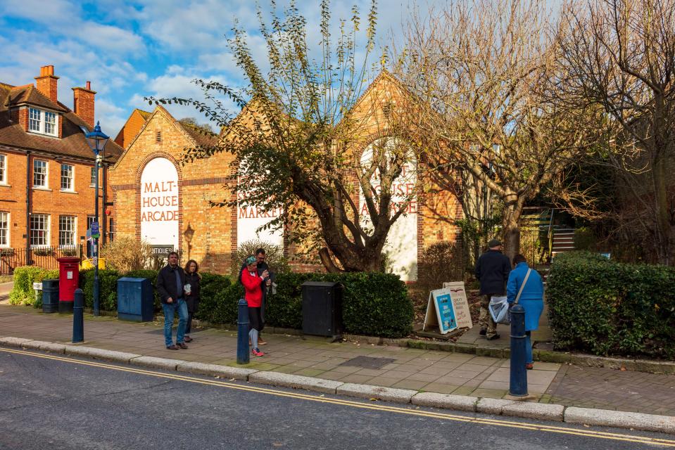 The Malthouse Arcade in Hythe, Kent, a market with antique, book, and bric-a-brac stalls.