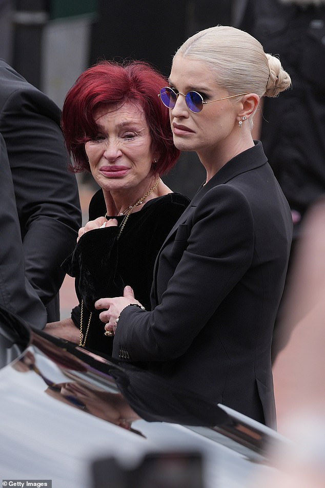 Sharon was last seen at Ozzy's funeral in Birmingham (pictured with her daughter Kelly on July 22)