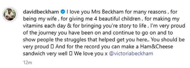 Alongside the post David gushed over his stunning wife